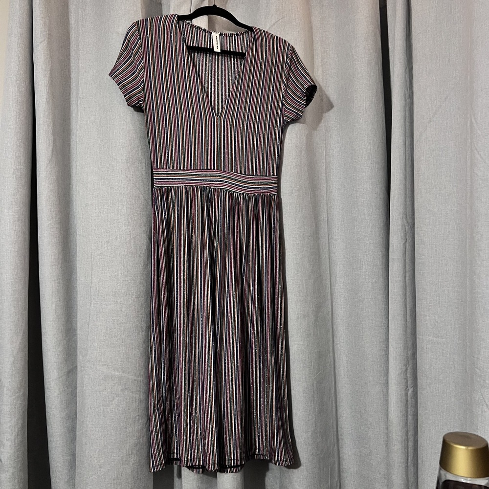 New‎ Collection Made In Italy Multi Colored Metallic Stripe Dress Size 12